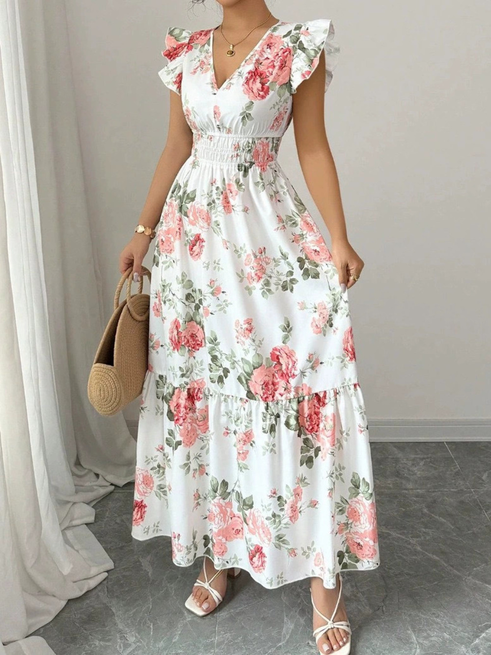 Zara Floral Print Ruffle Sleeve Dress Sleeveless or Short Sleeve